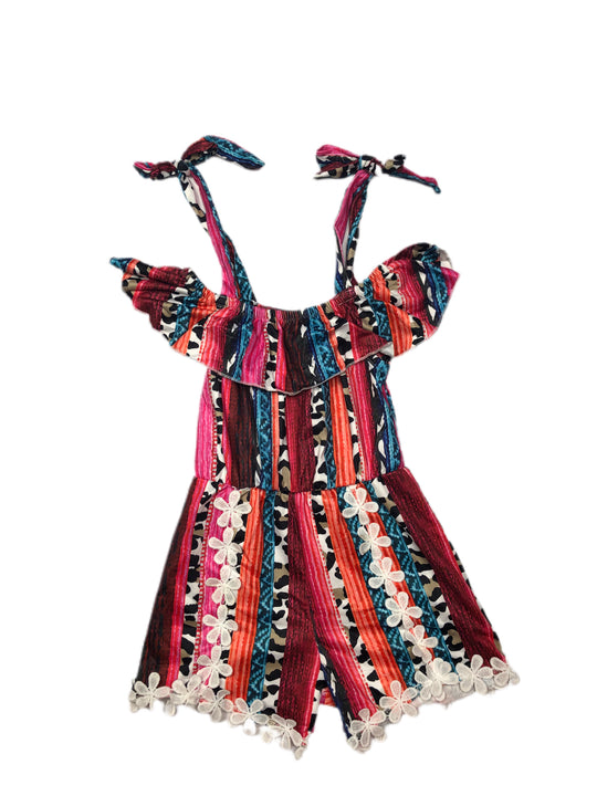 Serape leopard tie romper