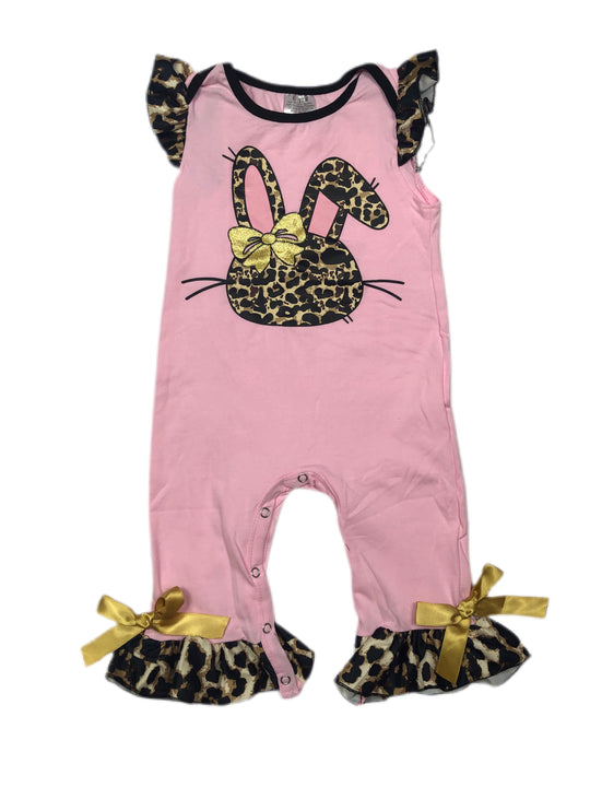 Pink and Leopard bunny romper