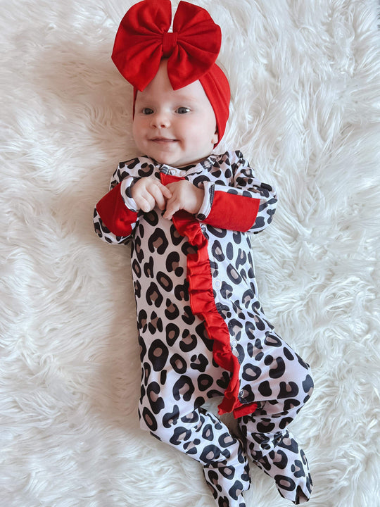 NEWBORN leopard and red sleeper Set