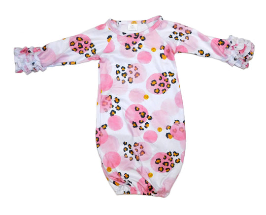 Newborn Pink and leopard baby gown