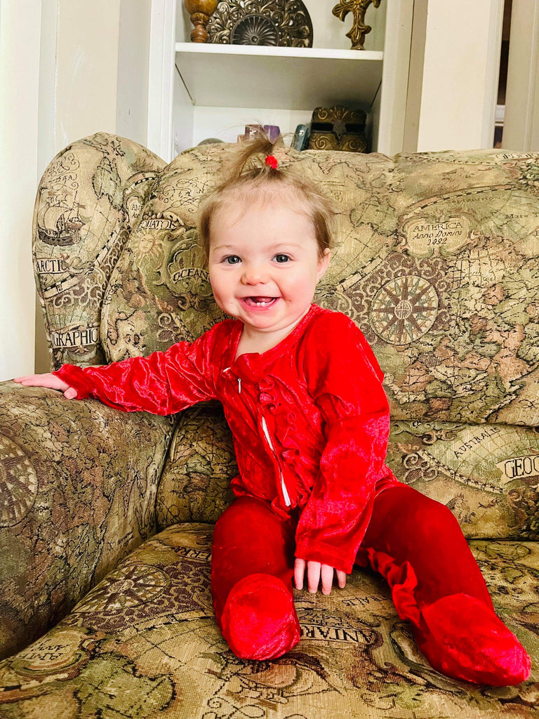 Red velvet footie sleeper