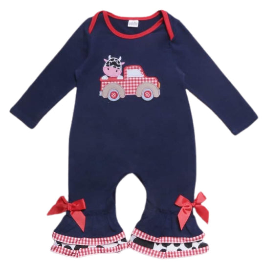 Navy farm truck romper