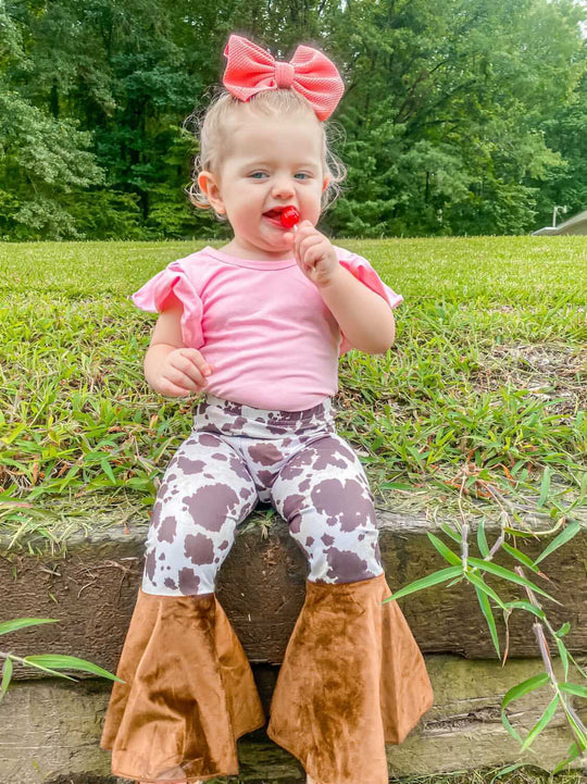 Cow bell pants with brown suede
