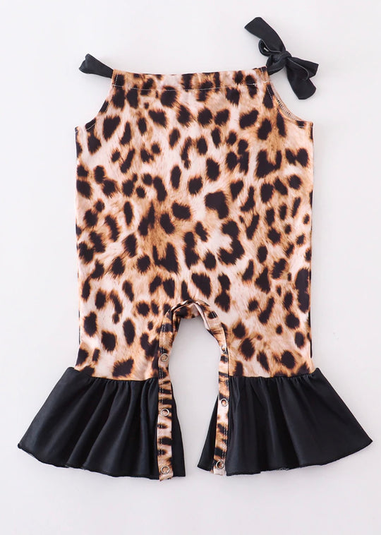 Leopard ruffle tie romper