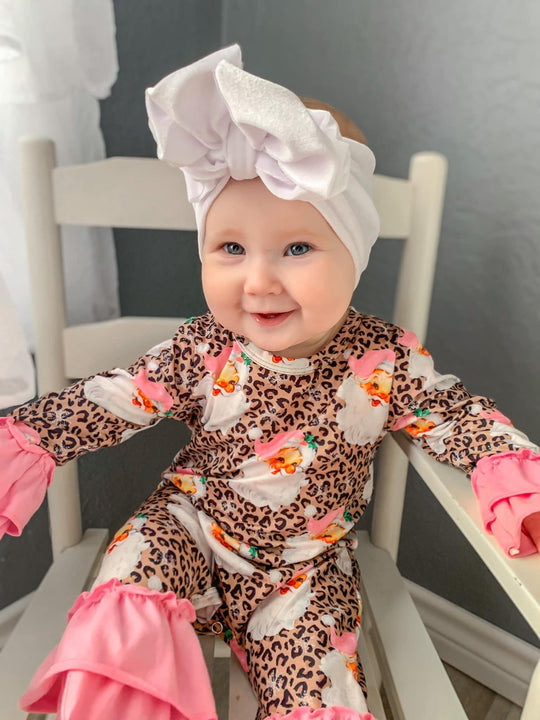 Pink Vintage Santa Ruffle romper