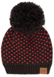 ADULT CC black & red hearts beanie