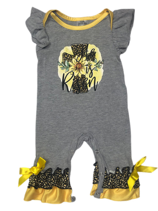 Gray He is risen cross romper