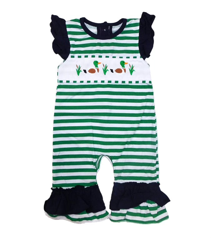 Green and navy Duck romper