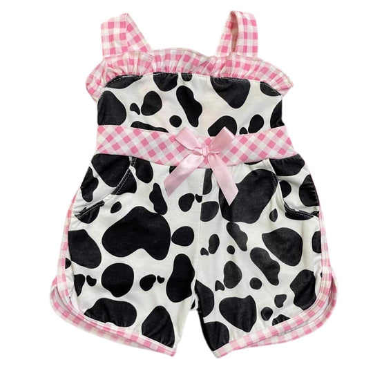 Pink cow romper with bow
