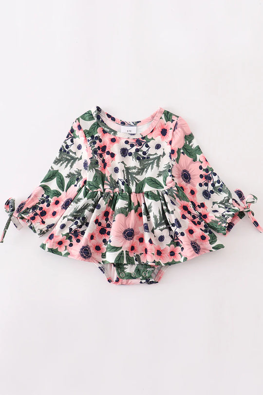 Long Sleeve floral skirted romper