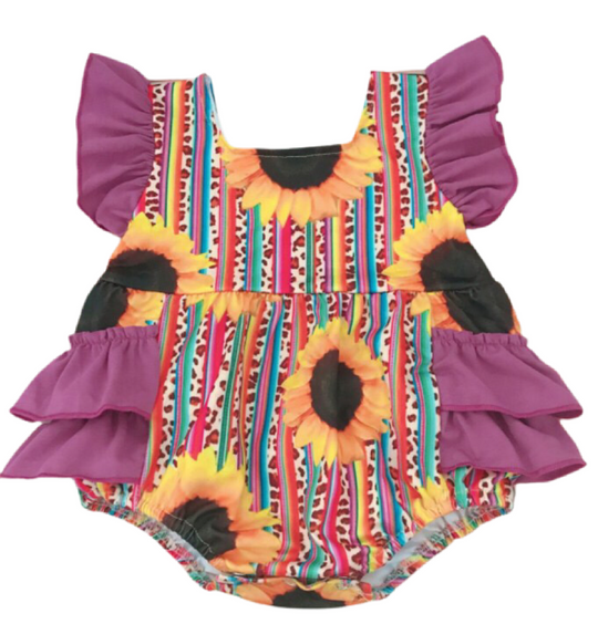 Serape sunflower ruffle romper