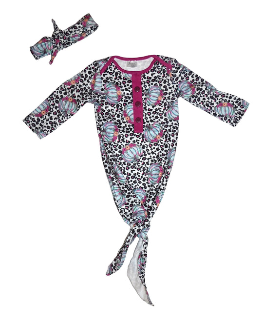 Leopard tie dye pumpkin gowns and headband set