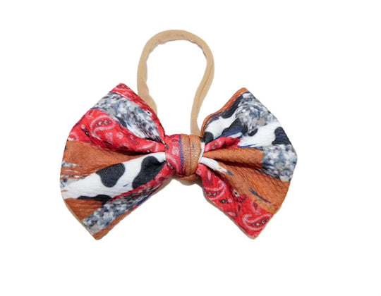 Cow Paisley Brush Stroke Nylon Bow