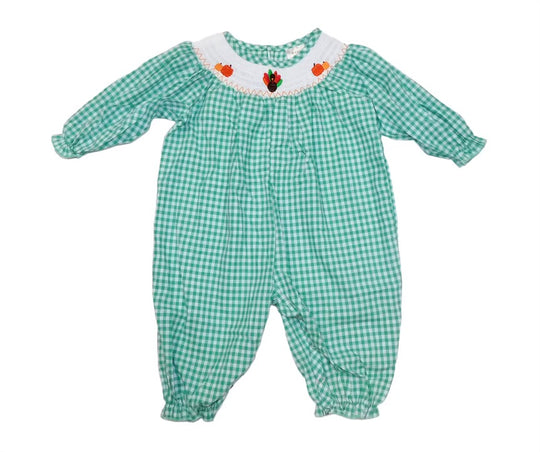 Green Turkey and pumpkins Smocked romper