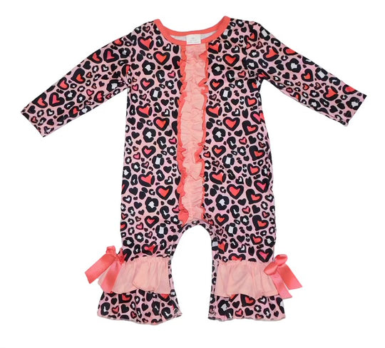 Pink leopard heart romper