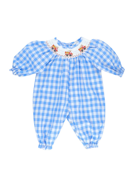 Smocked fire truck romper