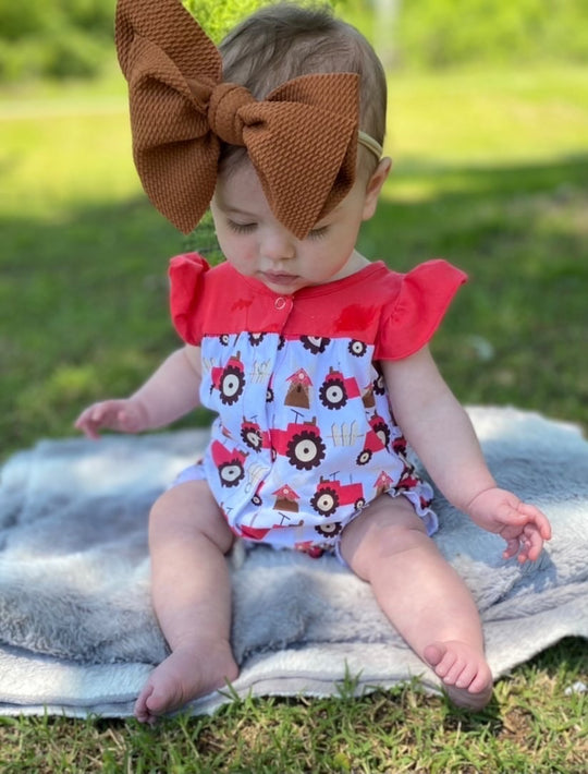 Girl farm Tractor romper