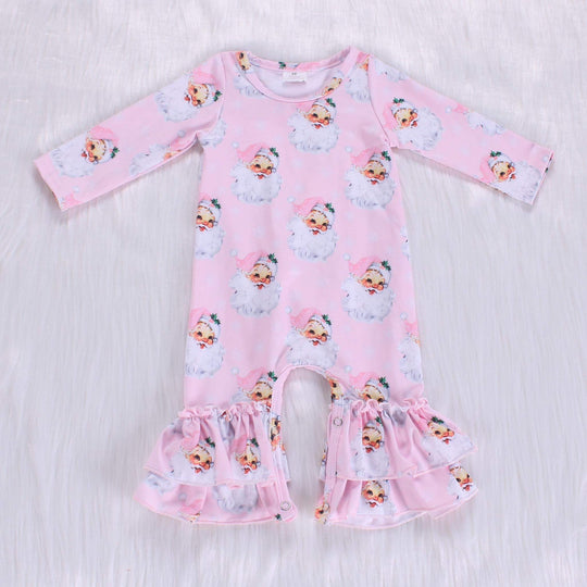 NB pink Santa ruffle romper