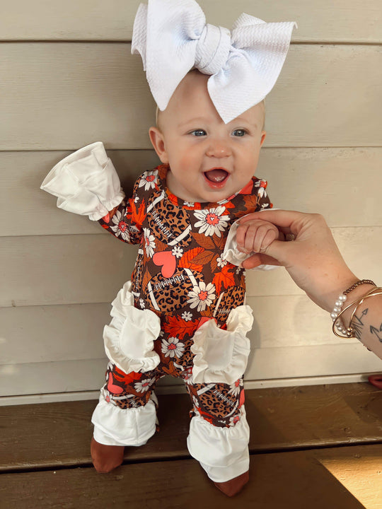 Leopard Football leaf romper with pockets