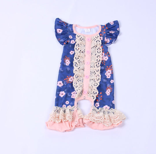 Newborn blue leopard floral lace