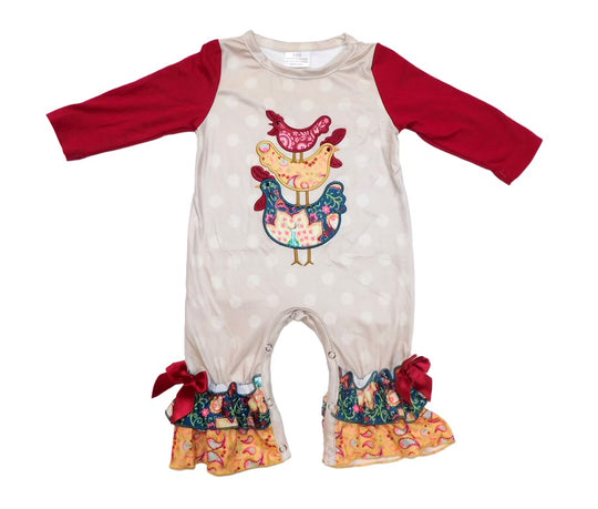Beige and maroon hen romper