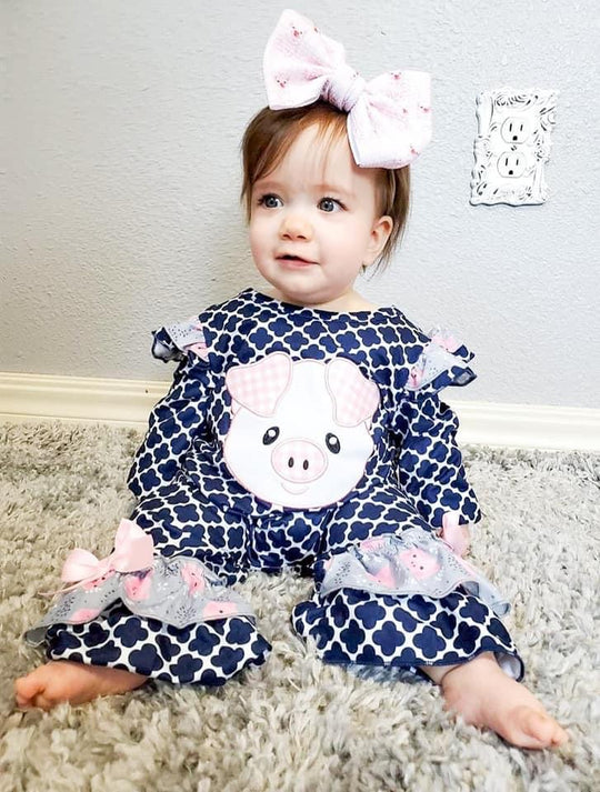 Navy & pink Pig romper