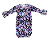 Exclusive purple tie dye leopard ruffle sleeve gown
