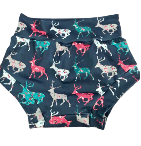 Navy deer floral bummies