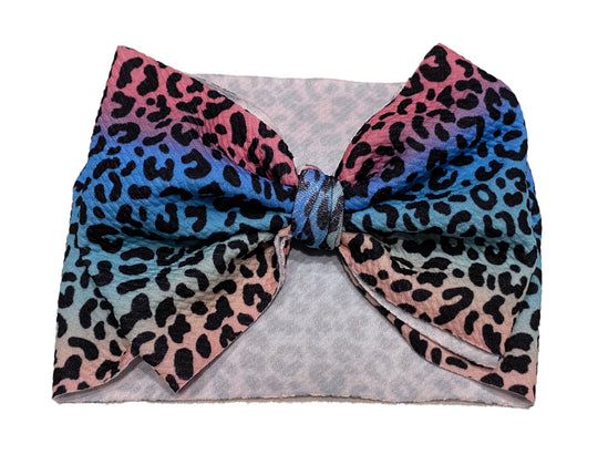 Handmade Rainbow Leopard Headband Bow