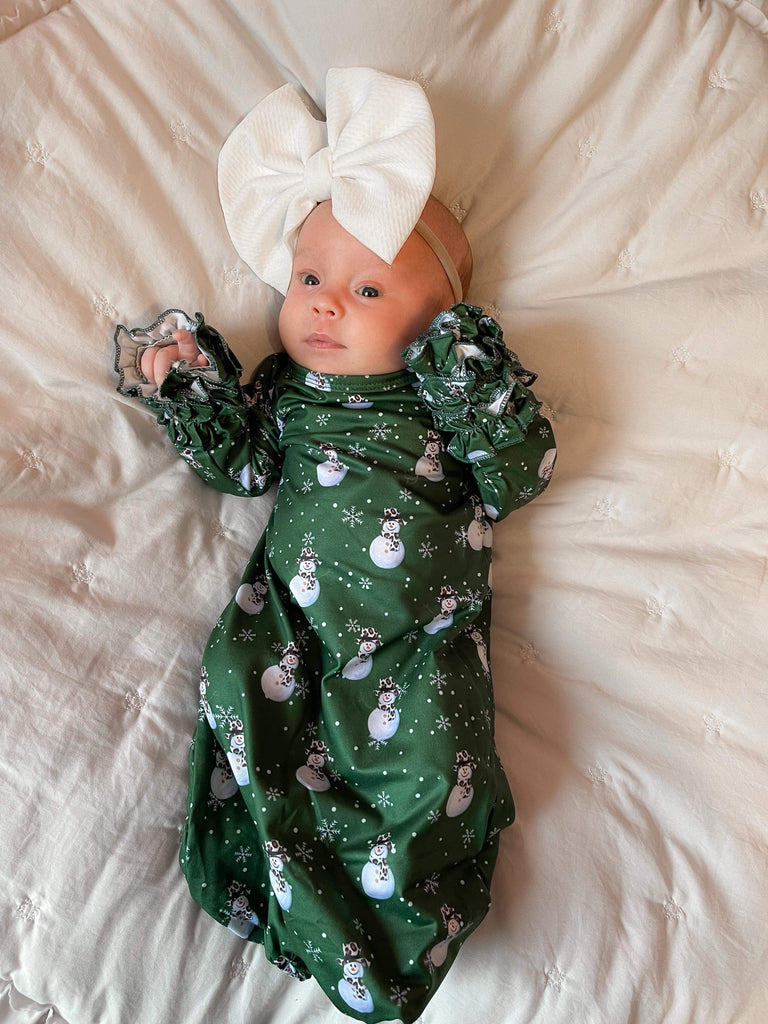 Green Leopard Snowman Baby gown
