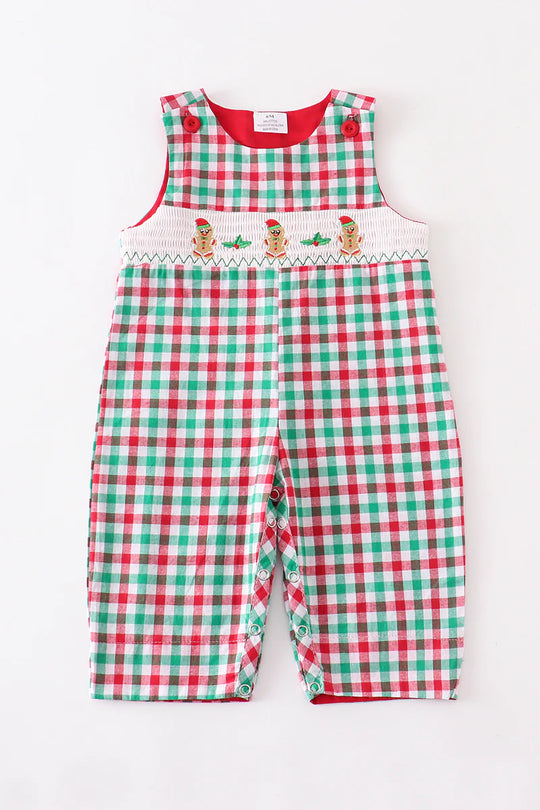 Smocked plaid gingerbread JonJon romper