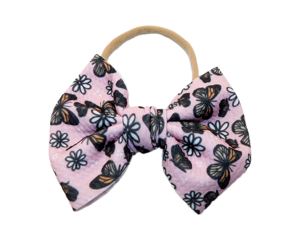 Pink butterfly nylon bow