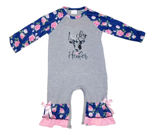 Lucky gray floral romper