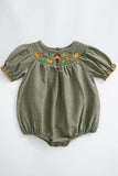 Smocked green scarecrow romper