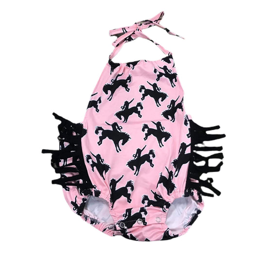 Pink fringe cowboy romper