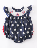 Blue stars Smocked embroidery romper