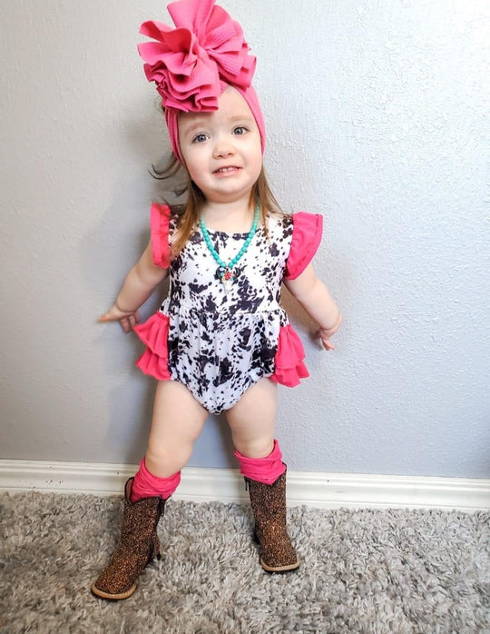 Black Cowhide Ruffle Romper