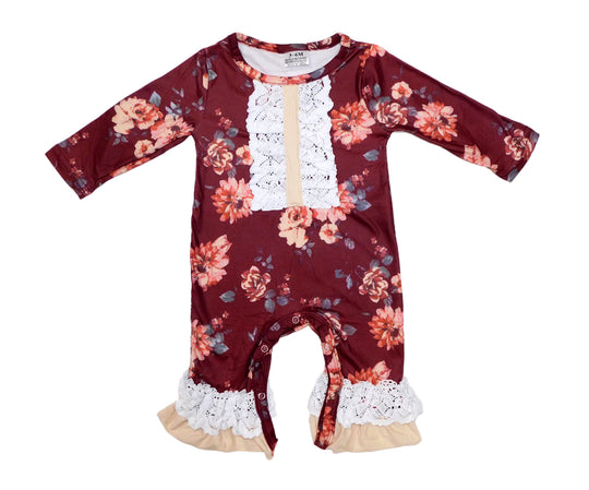 Maroon fall floral romper