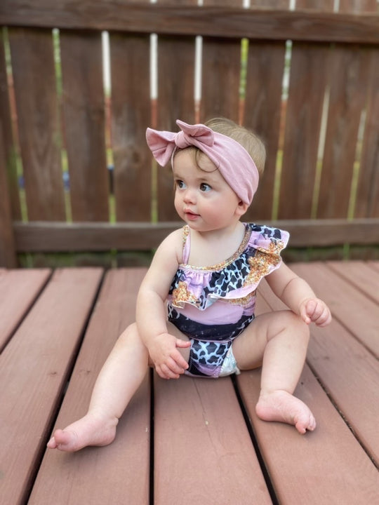 Pink cow brush strokes swimsuit