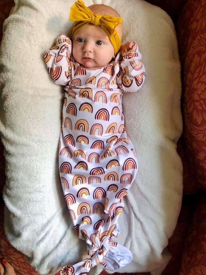 Neutral Rainbow knotted gown – Leopardbaby Boutique