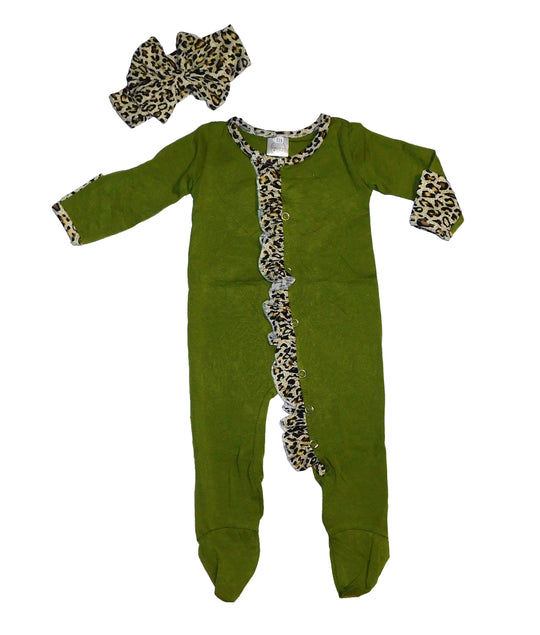 Newborn Olive and Leopard Sleeper Set