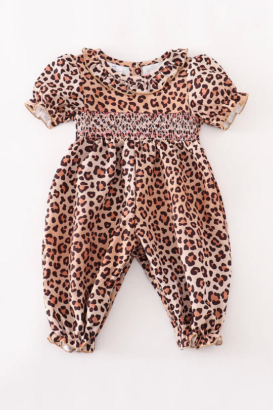 Smocked leopard romper