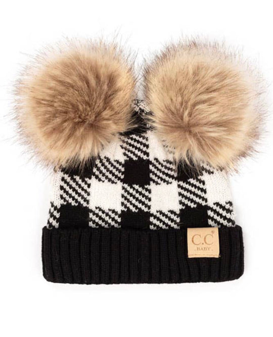 CC BABY Buffalo check double pom beanie