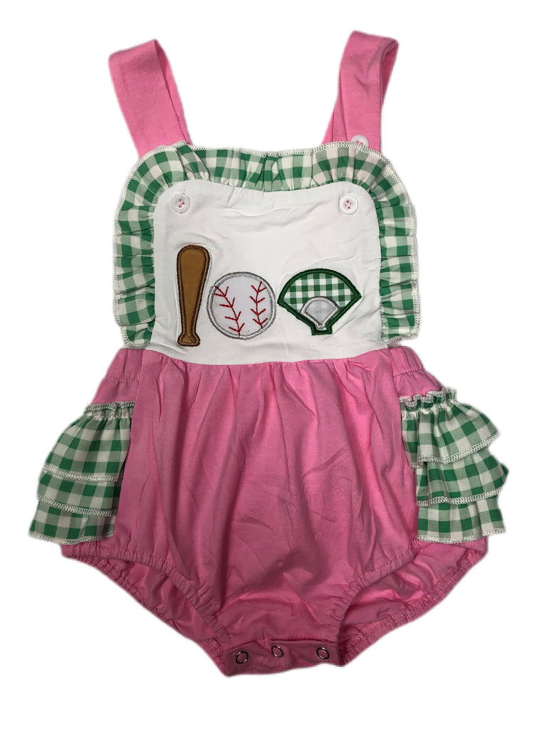 Pink and green baseball Romper