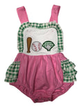 Pink and green baseball Romper