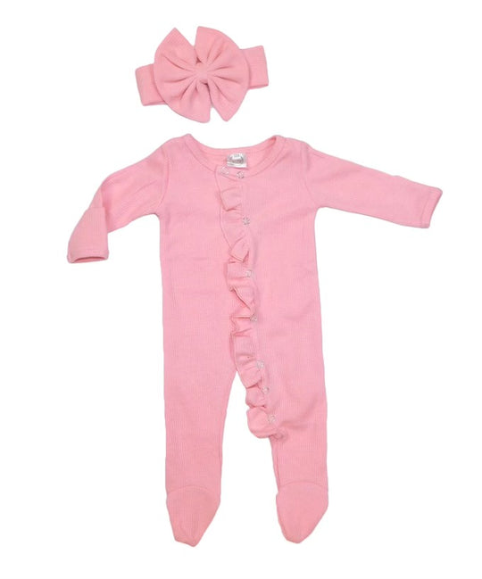 Pink Waffle footie sleeper and headband set