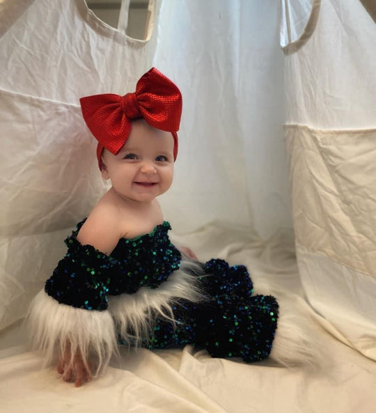 Green sequin santa set