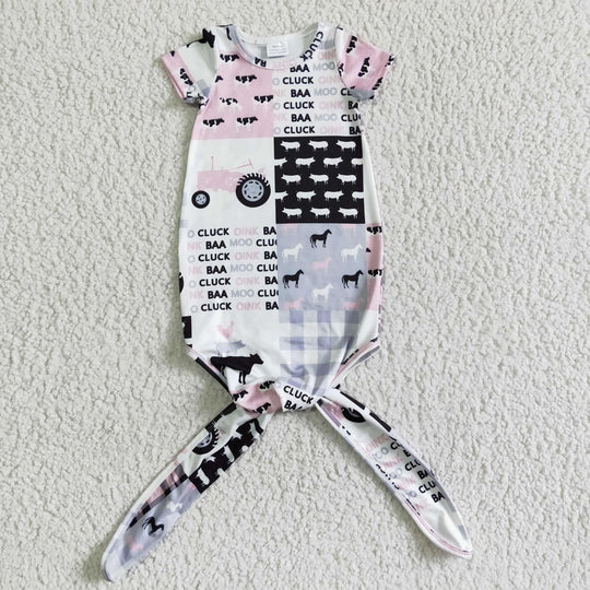 Newborn pink farm gown