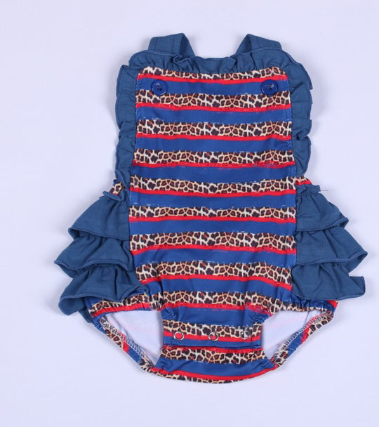 Newborn leopard, red and blue bubble romper