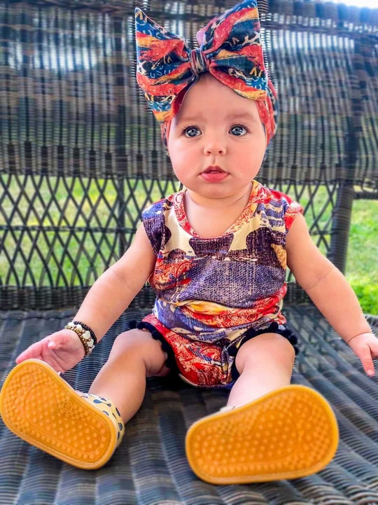 Western brushstroke Pom romper